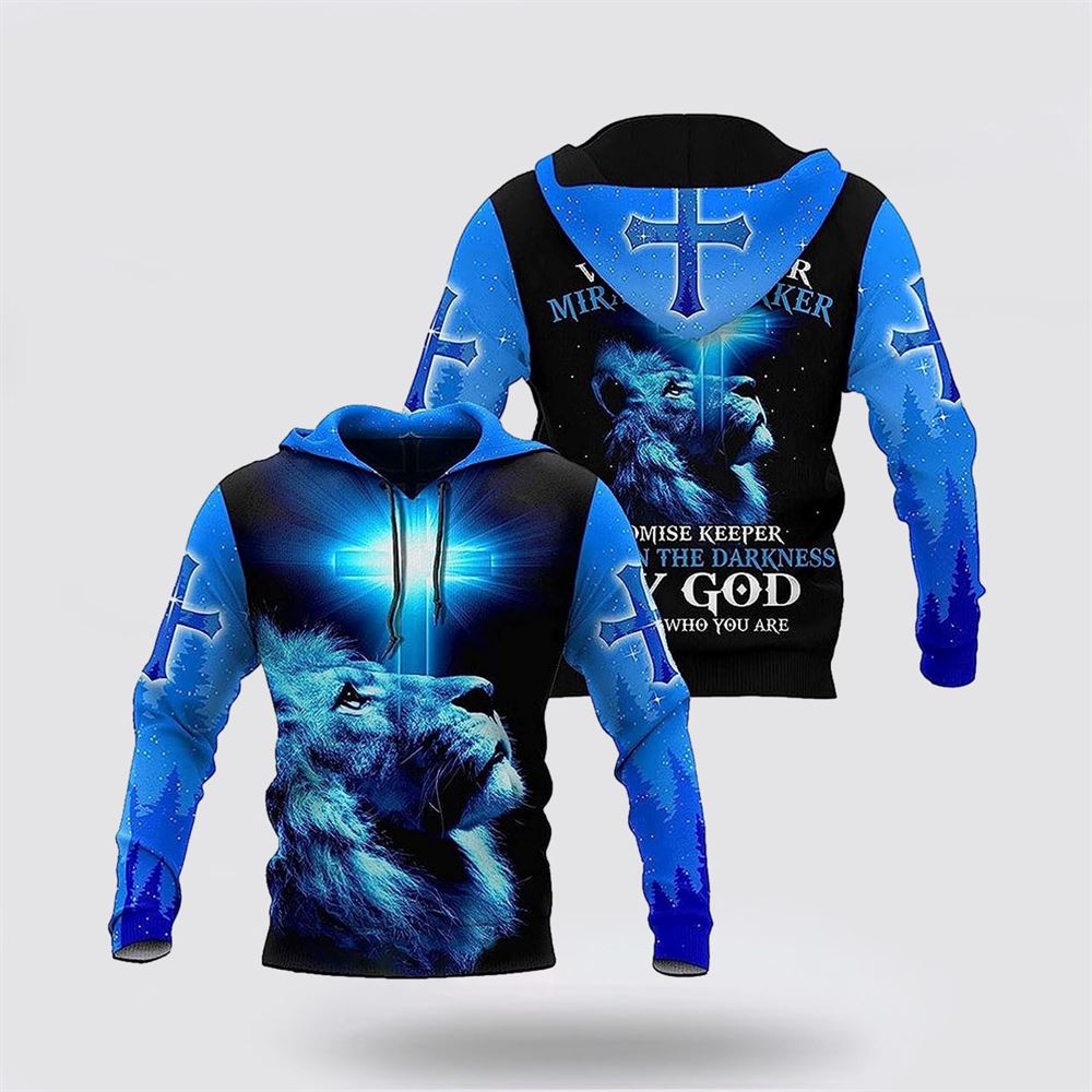 The King Lion Cross Light Blue 3D Hoodies For Women Men, God 3D Printed Hoodie, Christian Apparel Hoodies