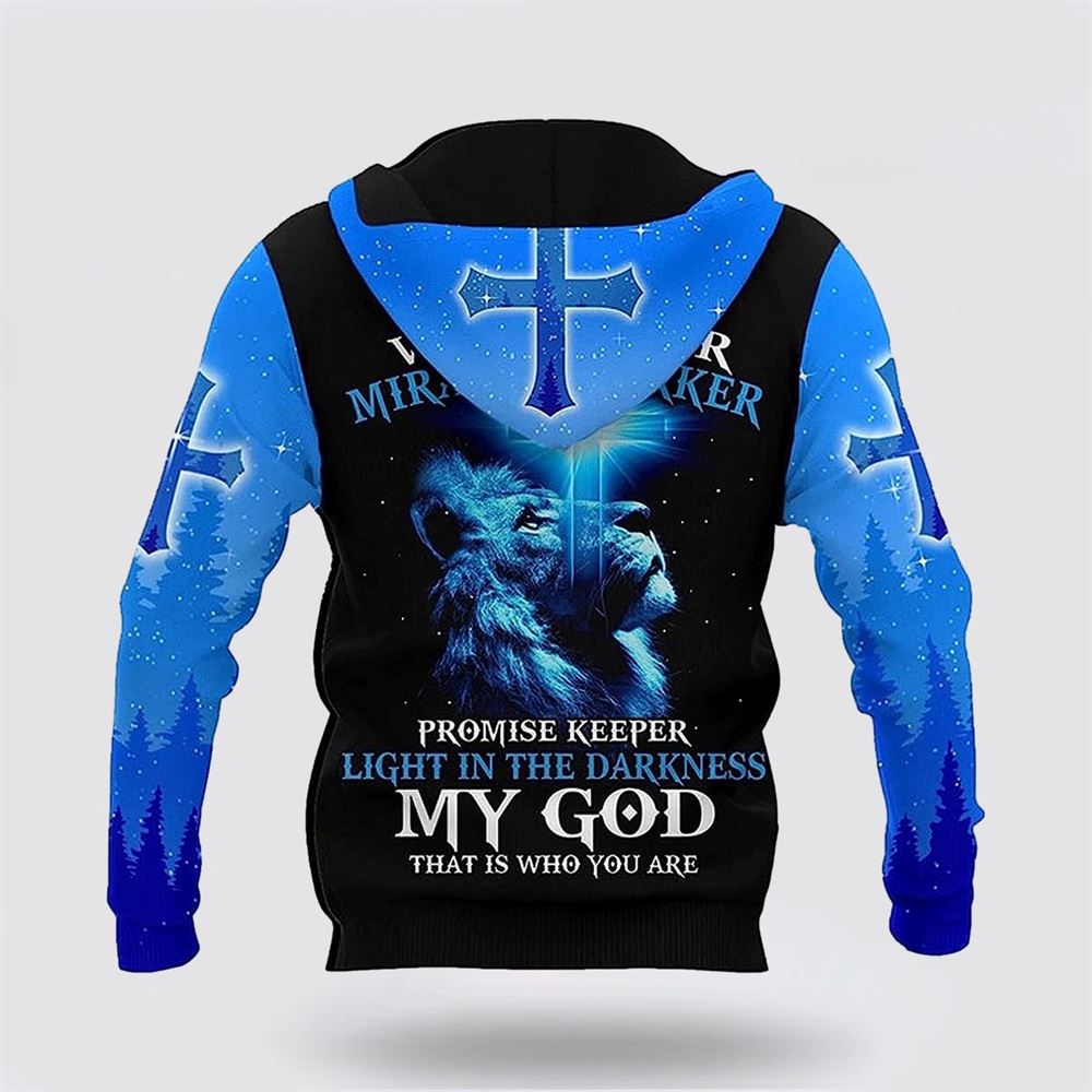 The King Lion Cross Light Blue 3D Hoodies For Women Men, God 3D Printed Hoodie, Christian Apparel Hoodies