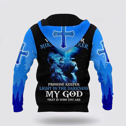 The King Lion Cross Light Blue 3D Hoodies For Women Men, God 3D Printed Hoodie, Christian Apparel Hoodies