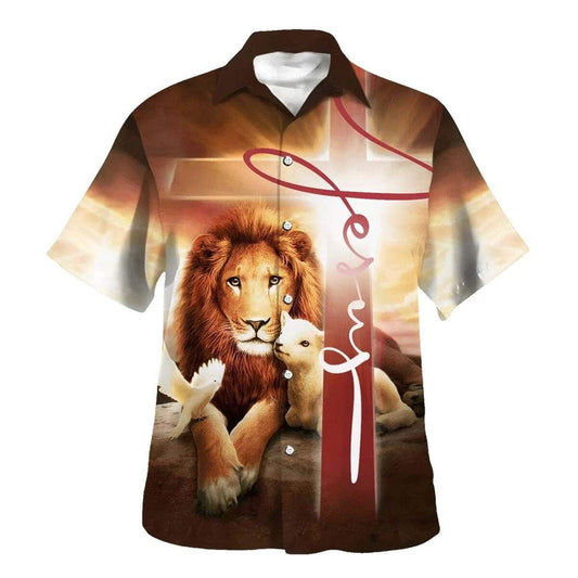 The King Lion Lamb And Dove Hawaiian Shirt For Men, Christian Hawaiian Shirt, Gift For Christian