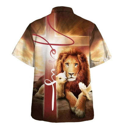 The King Lion Lamb And Dove Hawaiian Shirt For Men, Christian Hawaiian Shirt, Gift For Christian