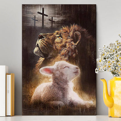 The King Lion Lamb Cross Canvas Prints - Lion Canvas Art - Christian Inspirational Canvas