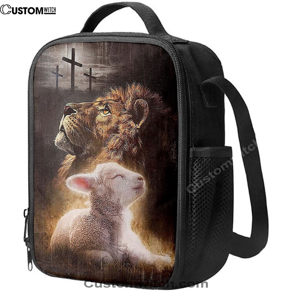 The King Lion Lamb Cross Lunch Bag For Men And Women - Lion Lunch Bag, Spiritual Christian Lunch Box For School, Work