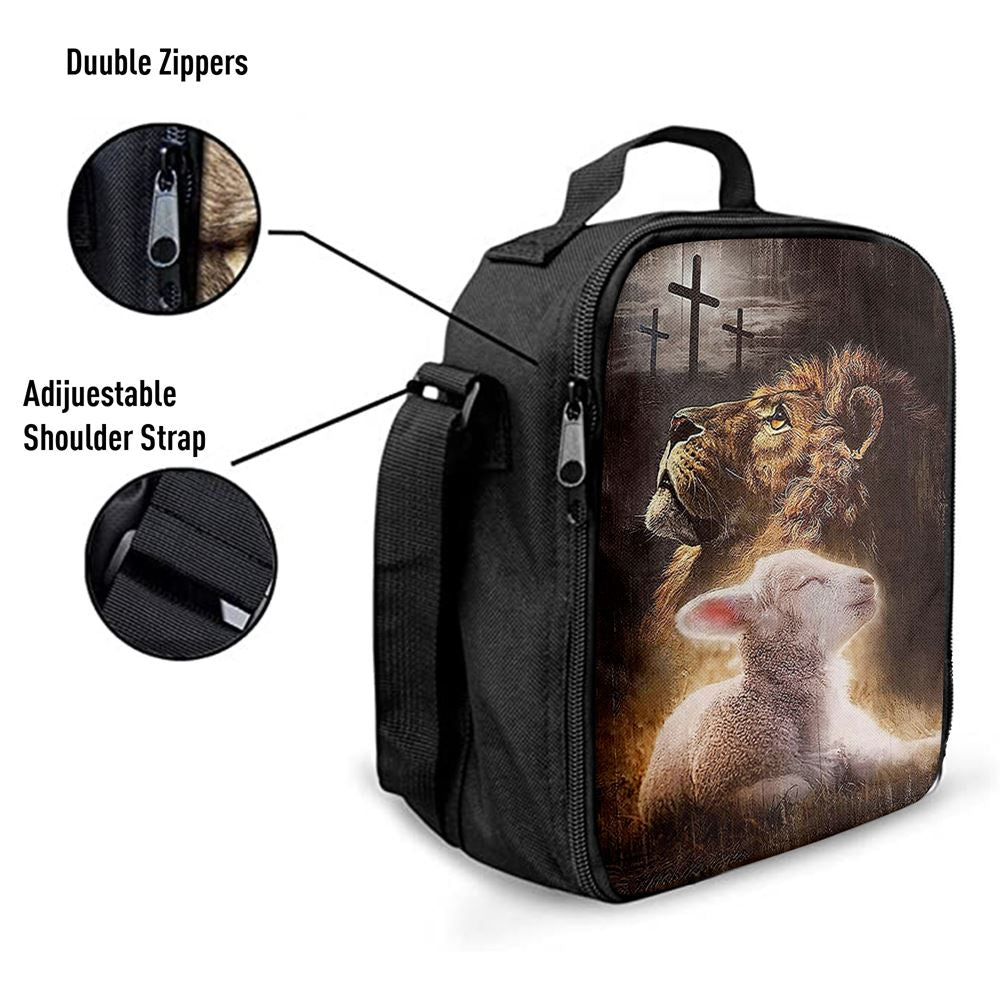 The King Lion Lamb Cross Lunch Bag For Men And Women - Lion Lunch Bag, Spiritual Christian Lunch Box For School, Work