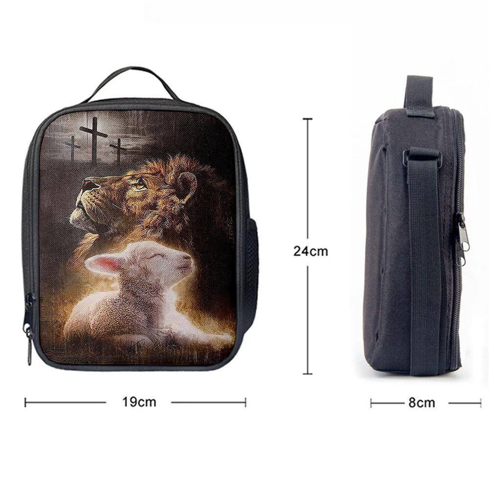 The King Lion Lamb Cross Lunch Bag For Men And Women - Lion Lunch Bag, Spiritual Christian Lunch Box For School, Work