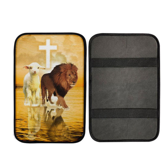 The Lamb Of God And Lion Of Judah Car Center Console Cover, Cross Car Interior Accessories
