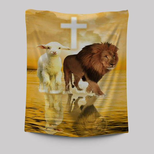 The Lamb Of God And Lion Of Judah Tapestry Prints - Bible Verse Wall Decor - Scripture Wall Art