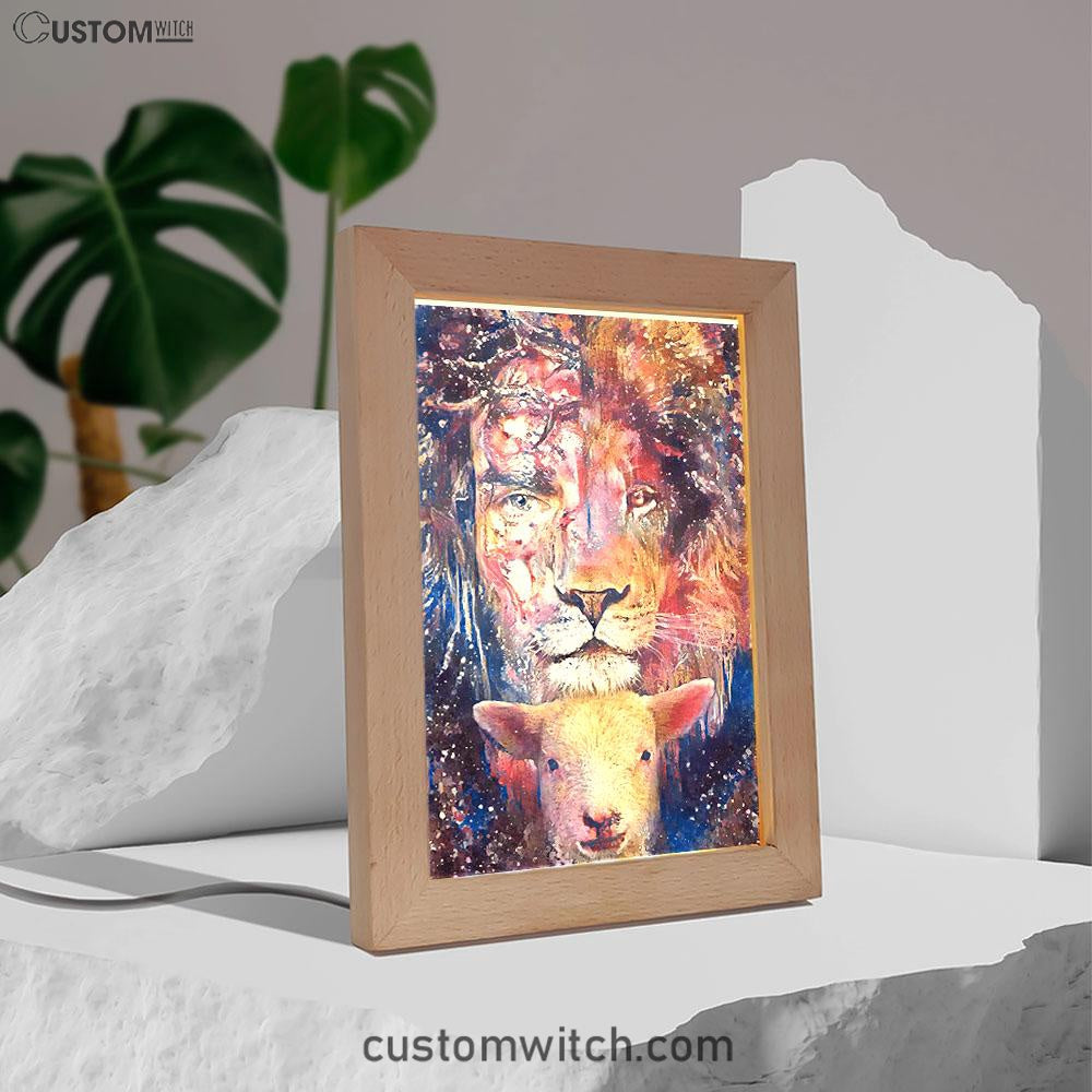The Lamb With The Lion Frame Lamp Prints - Christian Decor - Bible Verse Wooden Lamp