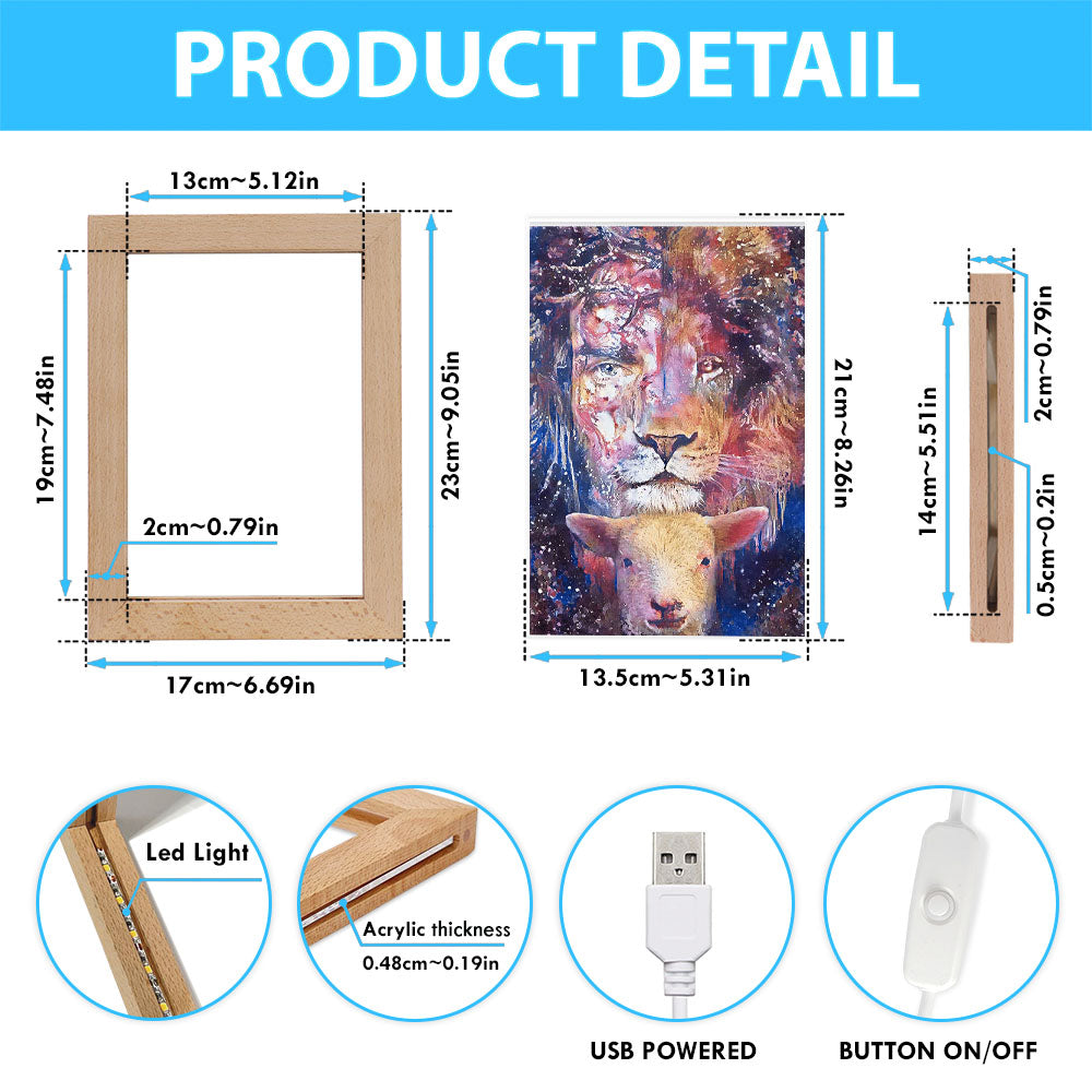 The Lamb With The Lion Frame Lamp Prints - Christian Decor - Bible Verse Wooden Lamp