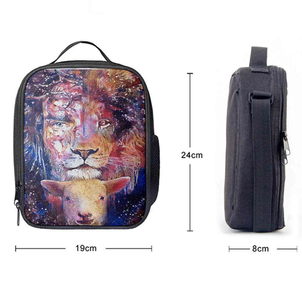 The Lamb With The Lion Lunch Bag For Men And Women, Spiritual Christian Lunch Box For School, Work