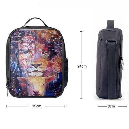The Lamb With The Lion Lunch Bag For Men And Women, Spiritual Christian Lunch Box For School, Work