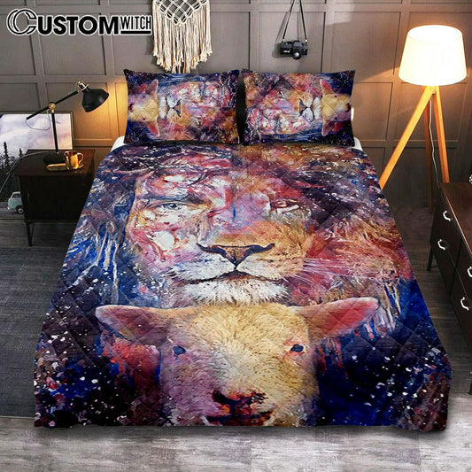 The Lamb With The Lion Quilt Bedding Set Prints - Christian Cover Twin Bedding Decor - Bible Verse Quilt Bedding Set Art