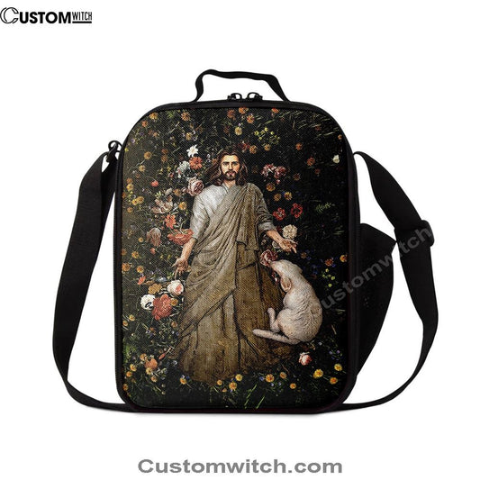 The Life Of Jesus And White Sheep Flower Garden Lunch Bag For Men And Women, Spiritual Christian Lunch Box For School, Work