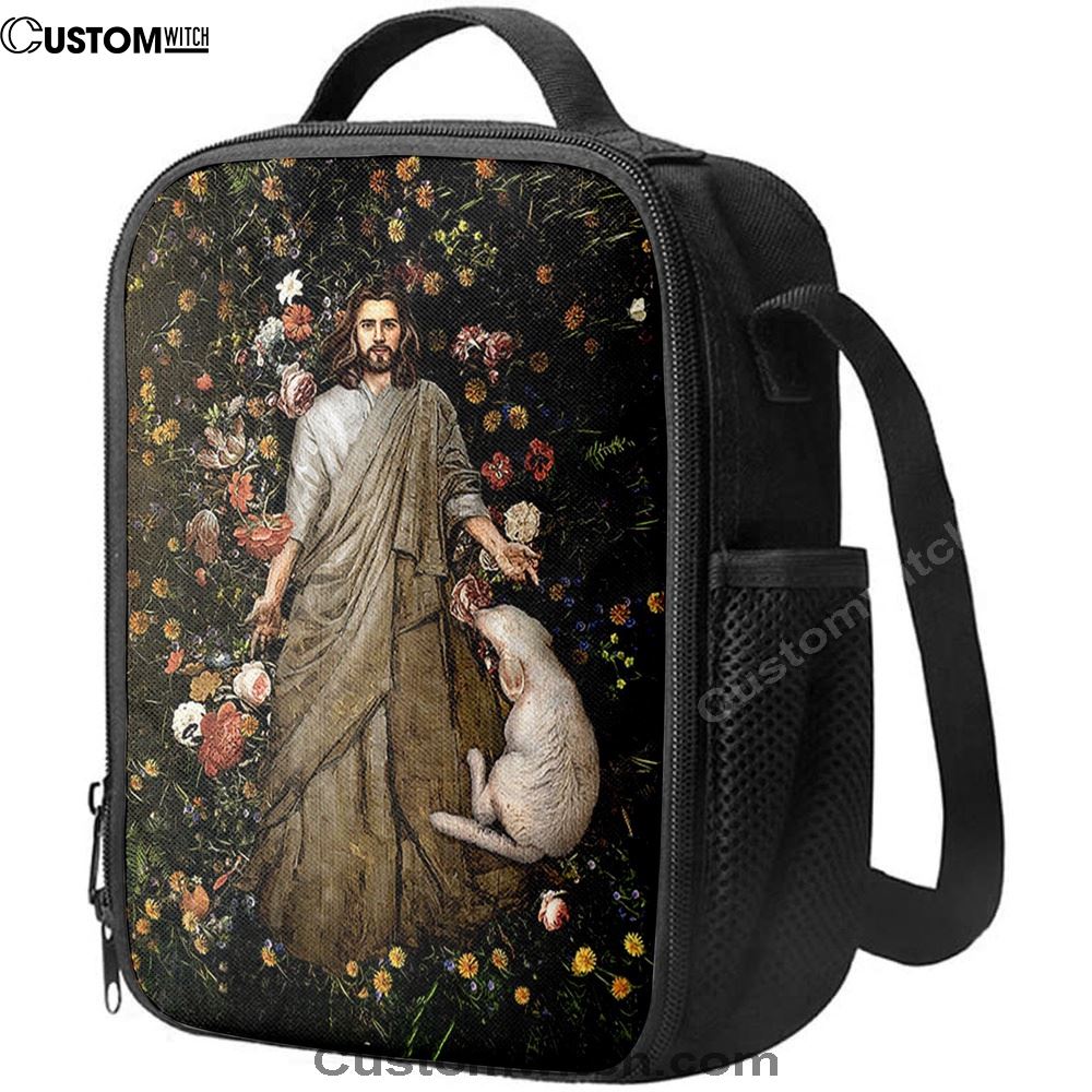 The Life Of Jesus And White Sheep Flower Garden Lunch Bag For Men And Women, Spiritual Christian Lunch Box For School, Work