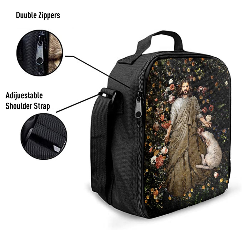 The Life Of Jesus And White Sheep Flower Garden Lunch Bag For Men And Women, Spiritual Christian Lunch Box For School, Work