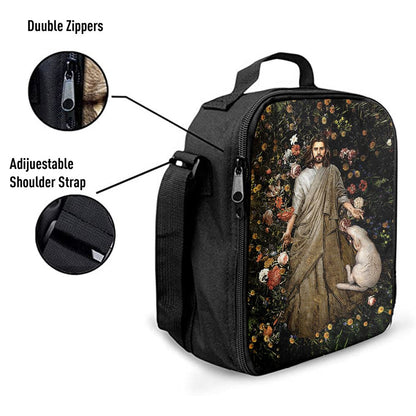The Life Of Jesus And White Sheep Flower Garden Lunch Bag For Men And Women, Spiritual Christian Lunch Box For School, Work