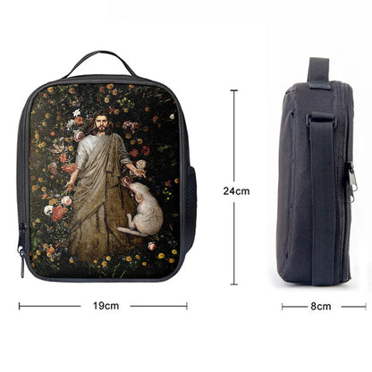 The Life Of Jesus And White Sheep Flower Garden Lunch Bag For Men And Women, Spiritual Christian Lunch Box For School, Work