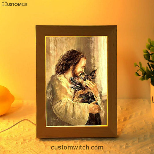 The Life Of Jesus Hug German Shepherd Dog Frame Lamp Art - Christian Art - Bible Verse Art - Religious Home Decor