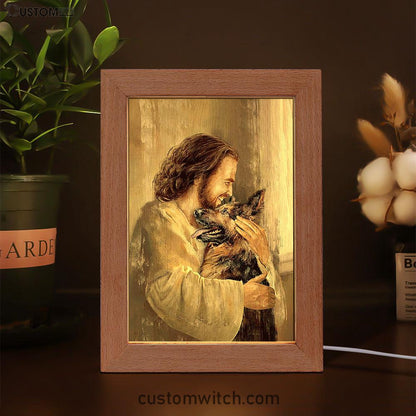 The Life Of Jesus Hug German Shepherd Dog Frame Lamp Art - Christian Art - Bible Verse Art - Religious Home Decor