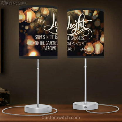 The Light Shines In The Darkness John 15 Bible Verse Table Lamb Gift - Christian Bedroom Decor