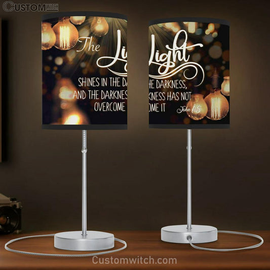 The Light Shines In The Darkness John 15 Bible Verse Table Lamb Gift - Christian Bedroom Decor