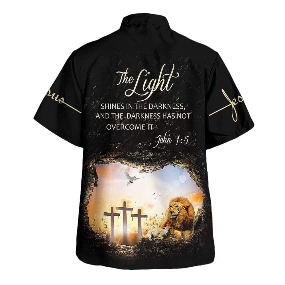 The Light Shines In The Darkness Lion Cross Hawaiian Shirt For Men, Christian Hawaiian Shirt, Gift For Christian