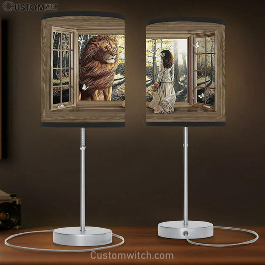 The Lion And Girl Table Lamb Art - Lion Table Lamb Wall Decor - Christian Scripture Table Lamb