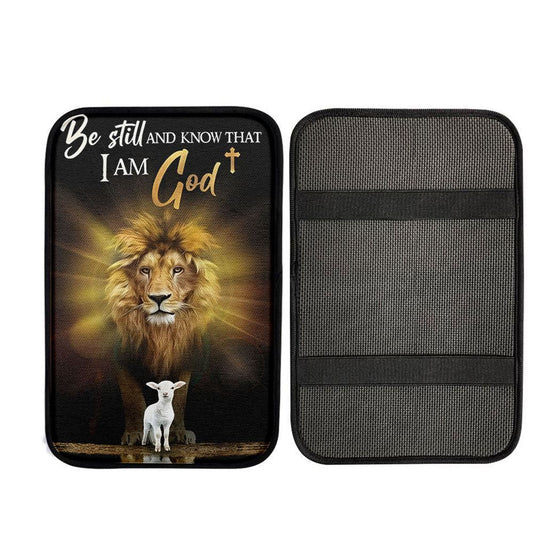 The Lion And Lamb Be Still And Know That I Am God Car Center Console Cover - Lion Car Center Console Cover