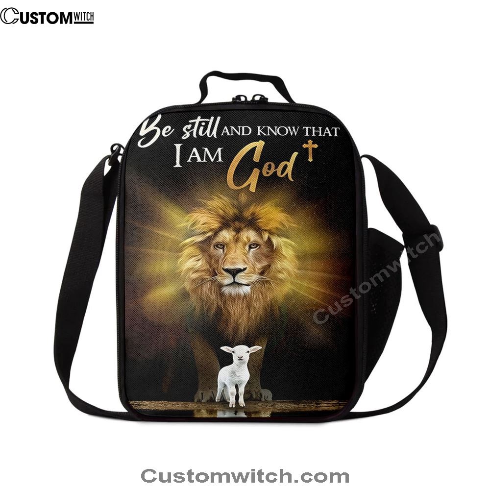 The Lion And Lamb Be Still And Know That I Am God Lunch Bag For Men And Women - Lion Lunch Bag, Spiritual Christian Lunch Box For School, Work