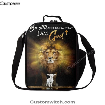 The Lion And Lamb Be Still And Know That I Am God Lunch Bag For Men And Women - Lion Lunch Bag, Spiritual Christian Lunch Box For School, Work