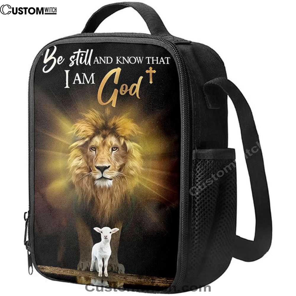 The Lion And Lamb Be Still And Know That I Am God Lunch Bag For Men And Women - Lion Lunch Bag, Spiritual Christian Lunch Box For School, Work