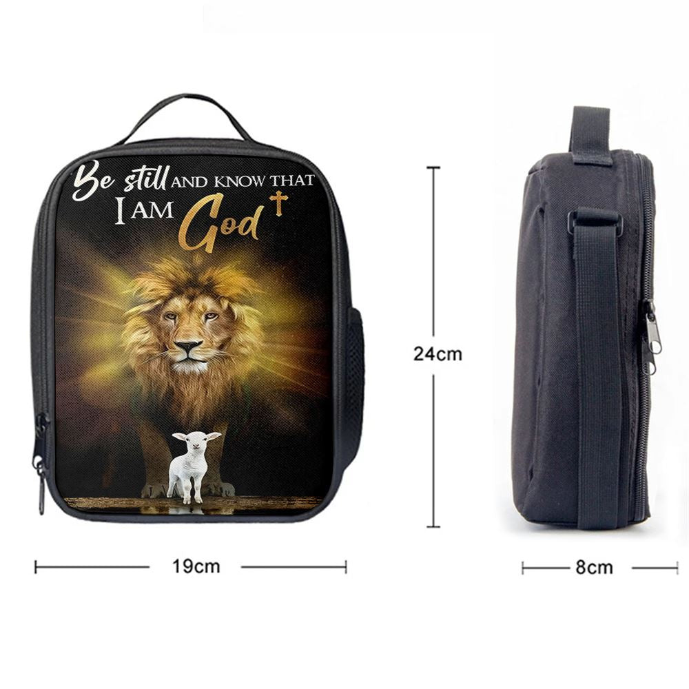 The Lion And Lamb Be Still And Know That I Am God Lunch Bag For Men And Women - Lion Lunch Bag, Spiritual Christian Lunch Box For School, Work