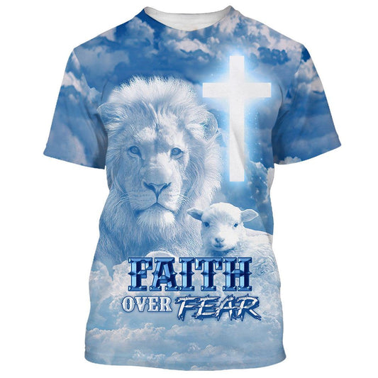 The Lion Cross And Lamb All Over Print 3D T Shirt For Men And Women, Christian T-Shirt, Faith Shirt
