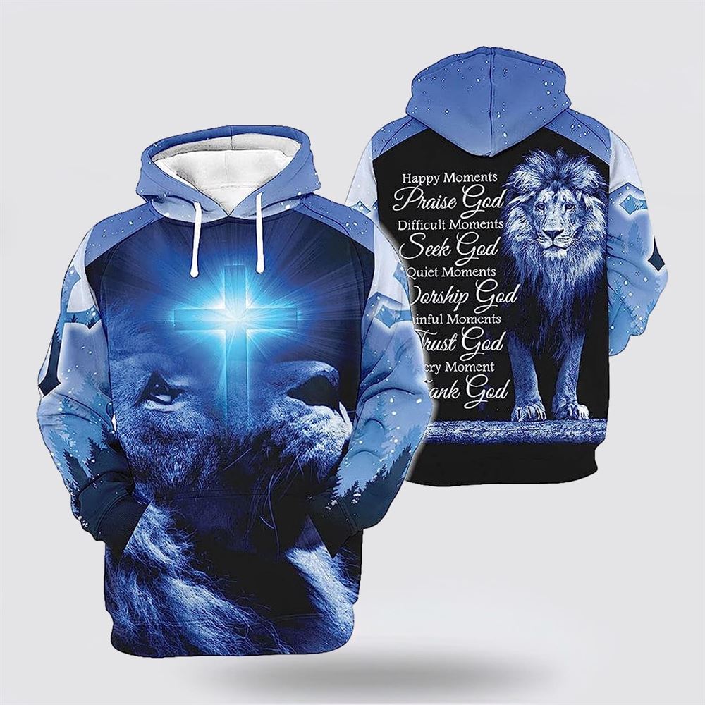 The Lion Cross Happy Moments Praise God 3D Hoodies For Women Men, God 3D Printed Hoodie, Christian Apparel Hoodies