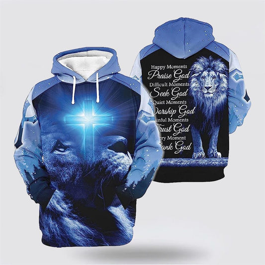 The Lion Cross Happy Moments Praise God 3D Hoodies For Women Men, God 3D Printed Hoodie, Christian Apparel Hoodies