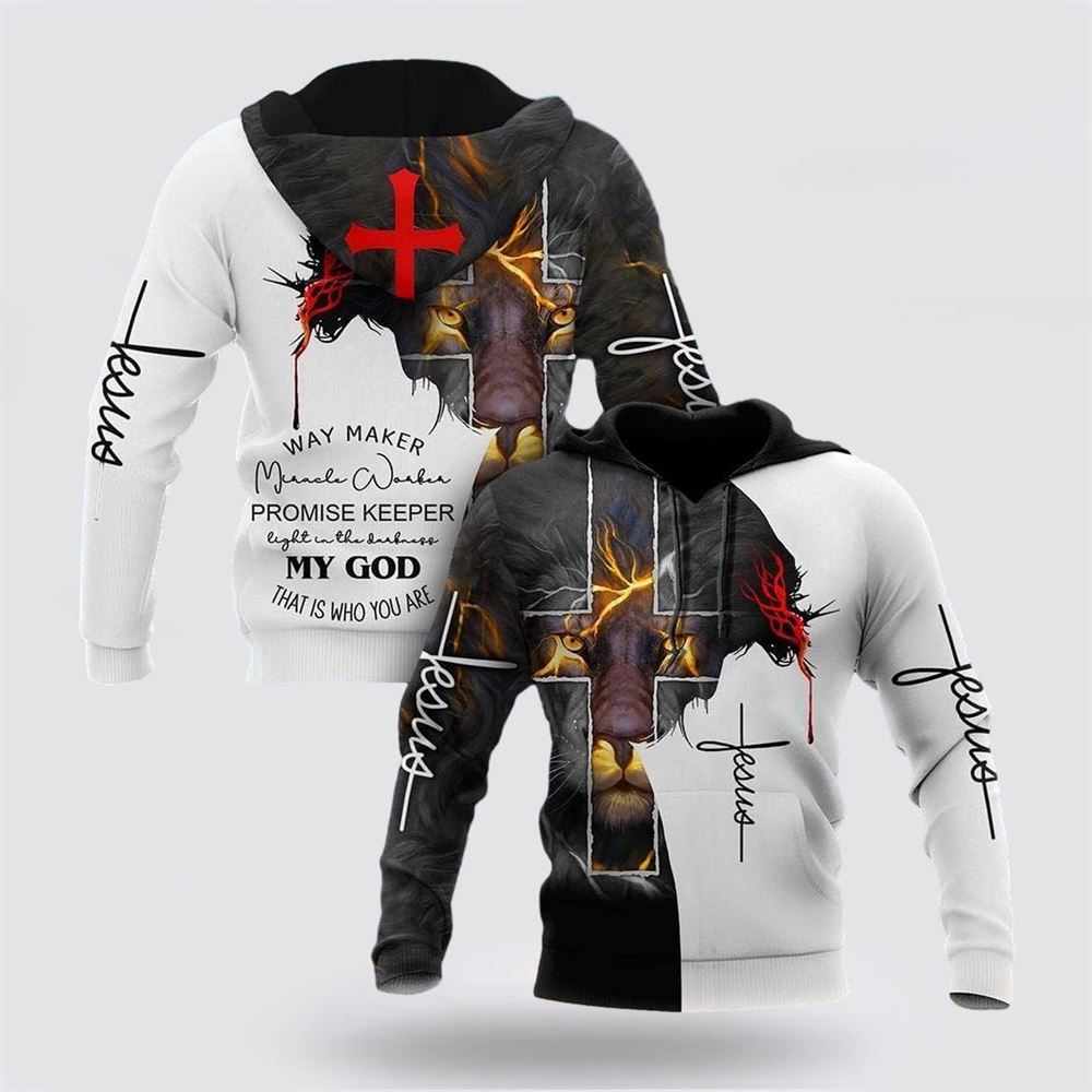 The Lion Cross Way Maker Miracle Worker Promise Keeper 3D Hoodies For Women Men, God 3D Printed Hoodie, Christian Apparel Hoodies