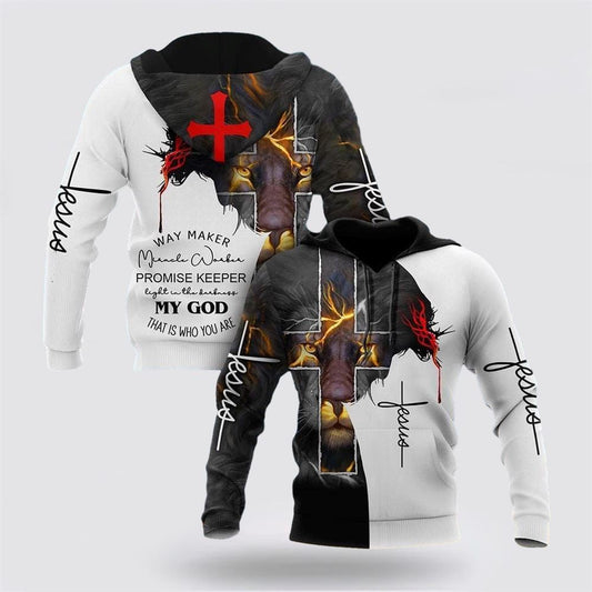 The Lion Cross Way Maker Miracle Worker Promise Keeper 3D Hoodies For Women Men, God 3D Printed Hoodie, Christian Apparel Hoodies