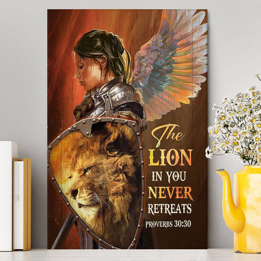 The Lion In You Never Retreats - Woman Warrior Lion Of Judah Canvas Art - Christian Art - Bible Verse Wall Art - Religious Home Decor