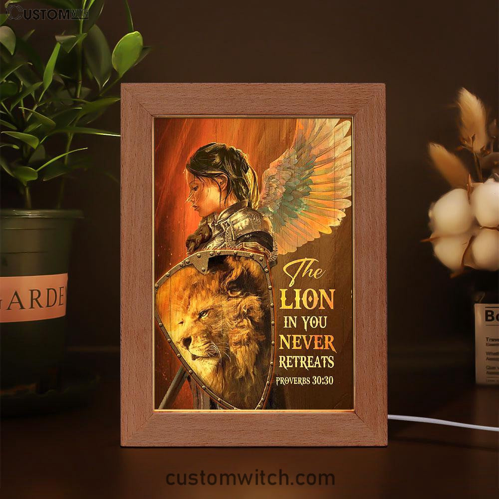 The Lion In You Never Retreats - Woman Warrior Lion Of Judah Frame Lamp Art - Christian Art - Bible Verse Art - Religious Home Decor