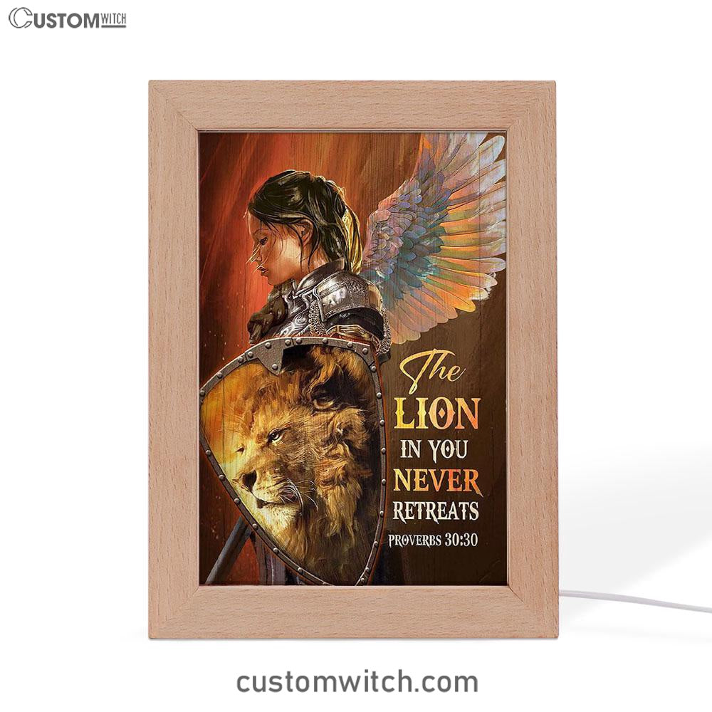 The Lion In You Never Retreats - Woman Warrior Lion Of Judah Frame Lamp Art - Christian Art - Bible Verse Art - Religious Home Decor
