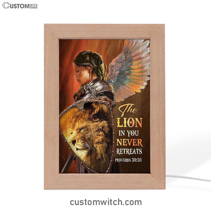 The Lion In You Never Retreats - Woman Warrior Lion Of Judah Frame Lamp Art - Christian Art - Bible Verse Art - Religious Home Decor