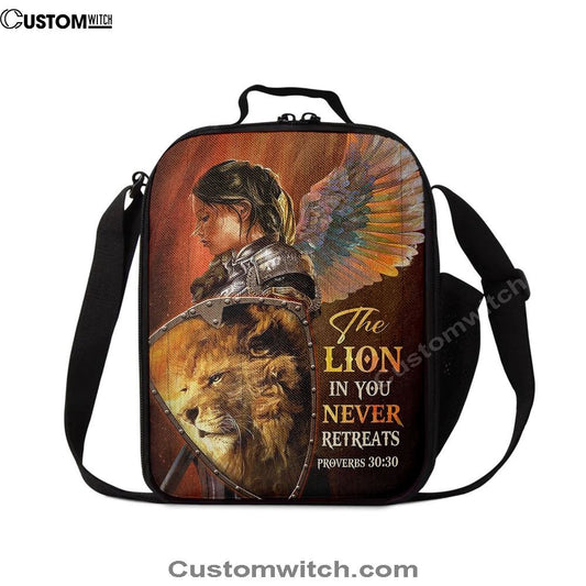 The Lion In You Never Retreats - Woman Warrior Lion Of Judah Lunch Bag, Spiritual Christian Lunch Box For School, Work