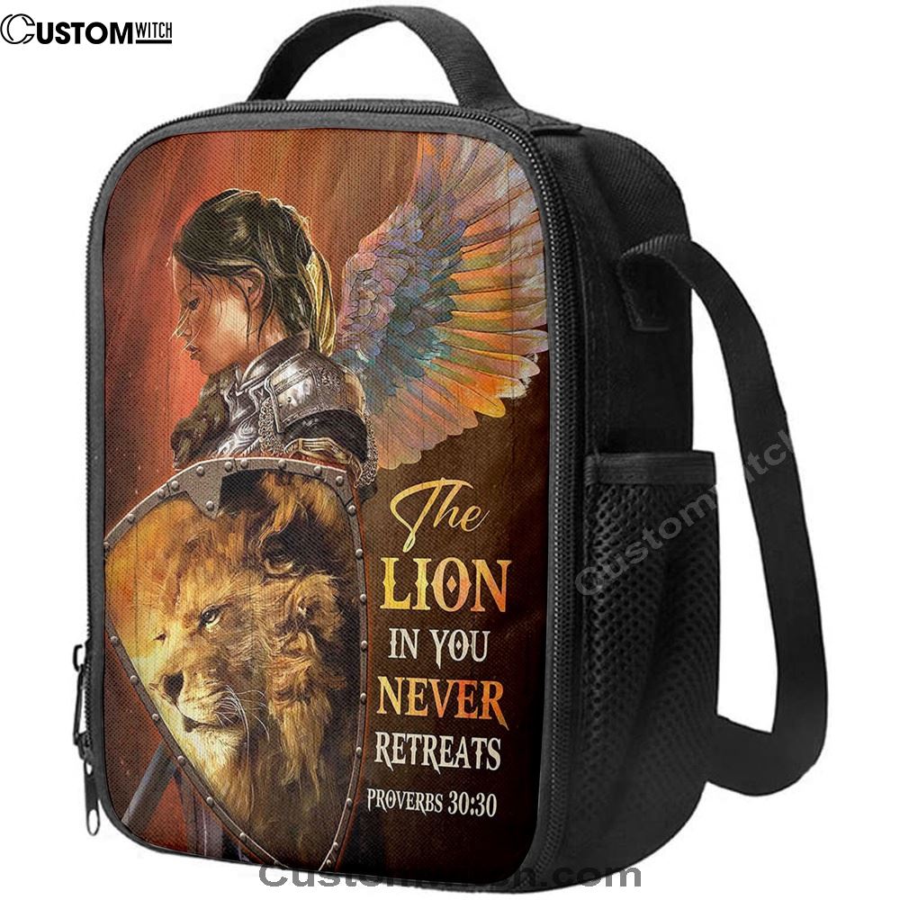 The Lion In You Never Retreats - Woman Warrior Lion Of Judah Lunch Bag, Spiritual Christian Lunch Box For School, Work