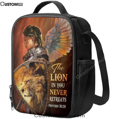 The Lion In You Never Retreats - Woman Warrior Lion Of Judah Lunch Bag, Spiritual Christian Lunch Box For School, Work