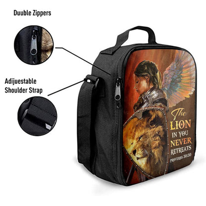 The Lion In You Never Retreats - Woman Warrior Lion Of Judah Lunch Bag, Spiritual Christian Lunch Box For School, Work