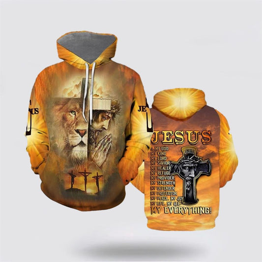 The Lion Jesus Christ Pray Jesus Is My God My King 3D Hoodies For Women Men, God 3D Printed Hoodie, Christian Apparel Hoodies