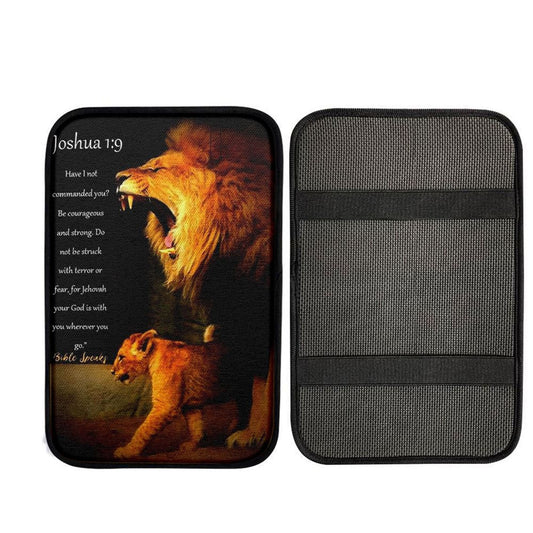 The Lion Joshua 1 9 Car Center Console Cover - Lion Car Center Console Cover, Bible Verse Car Interior Accessories