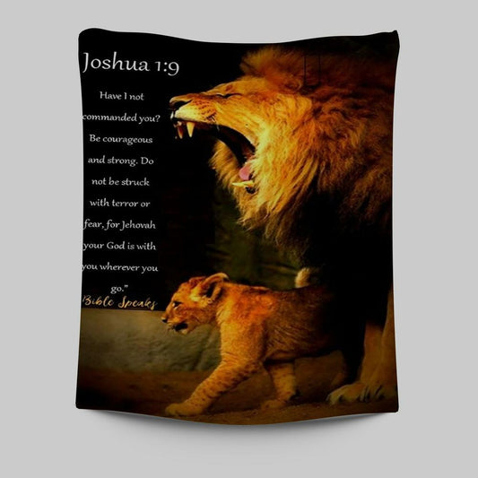 The Lion Joshua 1 9 Tapestry Prints - Lion Tapestry Art - Christian Inspirational Tapestry