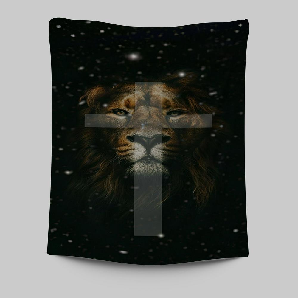 The Lion King Cross Tapestry Prints - Lion Tapestry Art - Christian Inspirational Tapestry