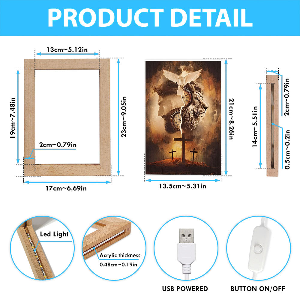 The Lion King Jesus Cross Frame Lamp Prints - Lion Frame Lamp Art - Christian Inspirational Frame Lamp